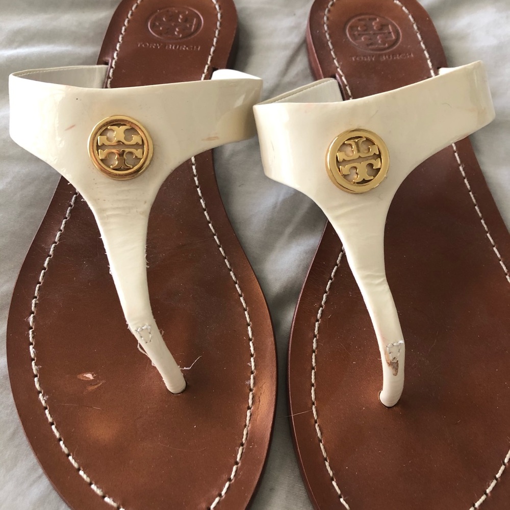 Tory Burch white patent leather sandal